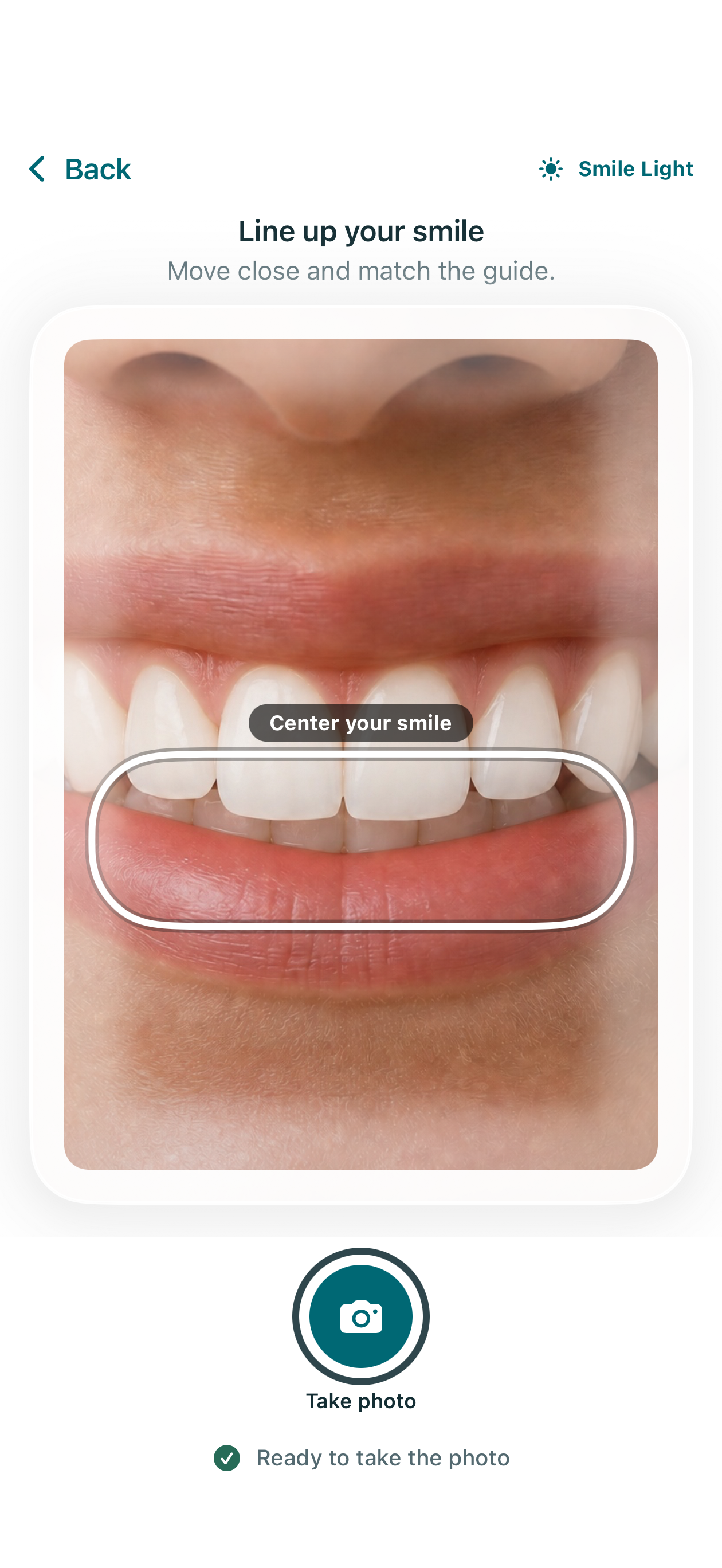 Deterministic simulator view of the close smile guide and Smile Light capture surface.